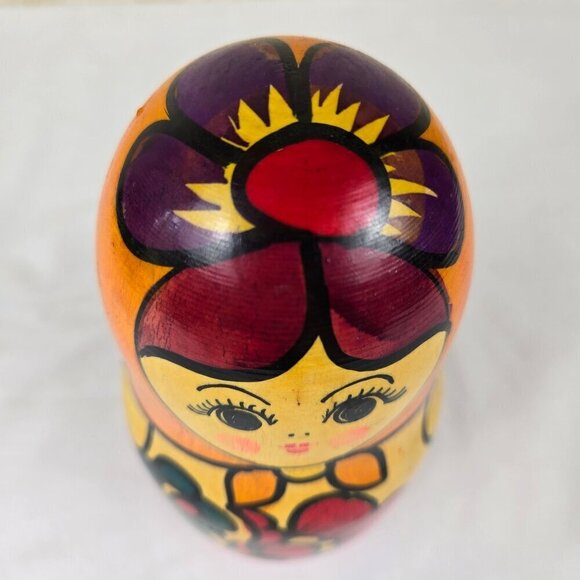 Single Matryoshka Doll Wood Hand Painted Russian Colorful Floral Motif - Picture 8 of 11